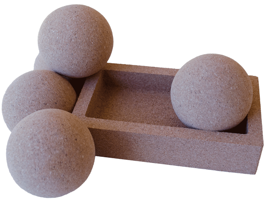 Cork agglomerate balls and box with - 3D machining